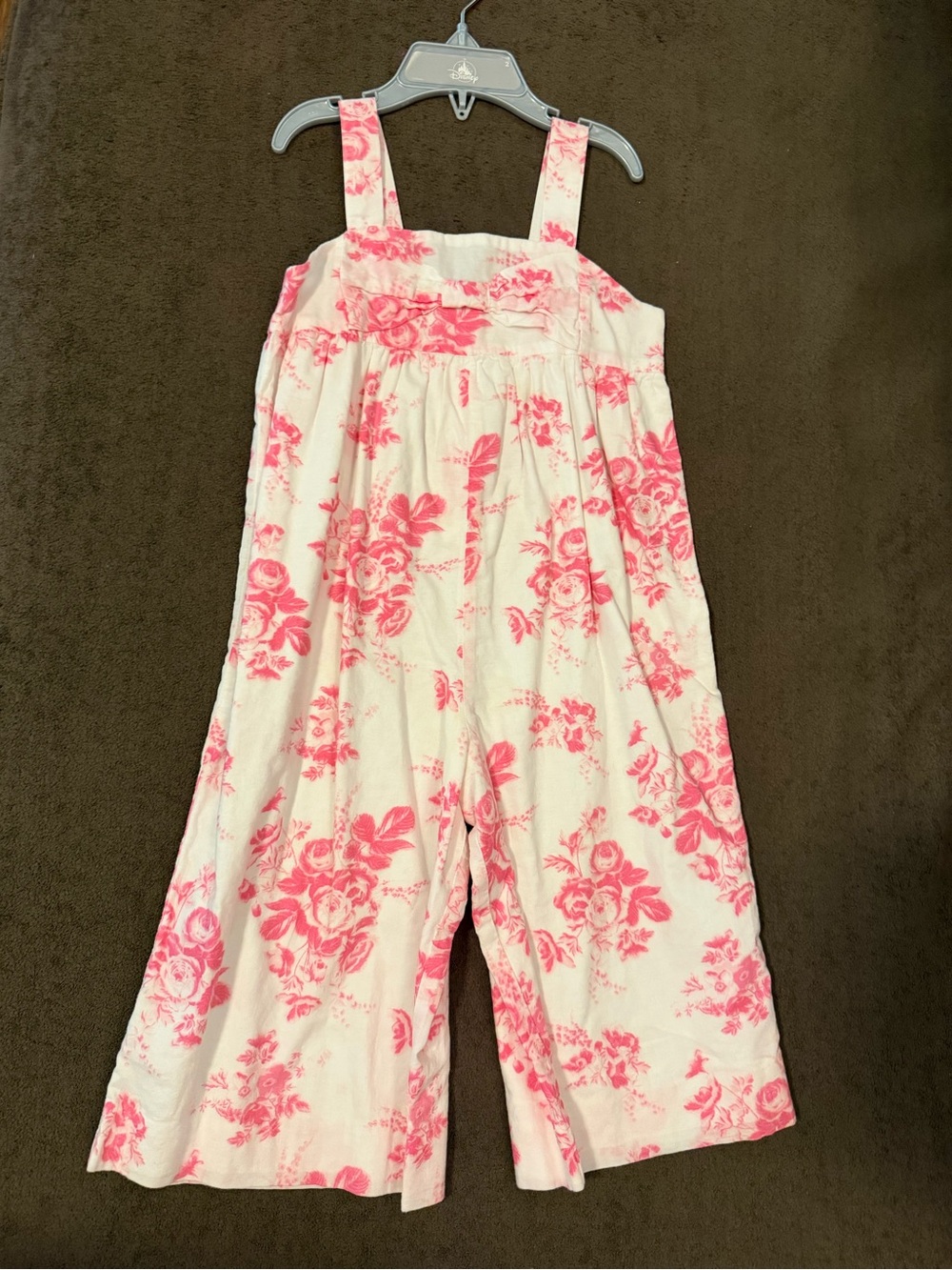 Janie and Jack Cream Jumpsuit with Pink Floral Print